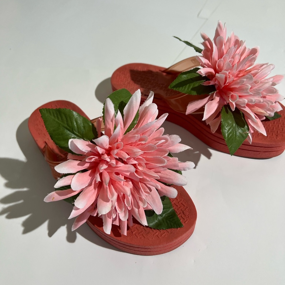 Women's French Sandals Flip Flops with Silk Flowers